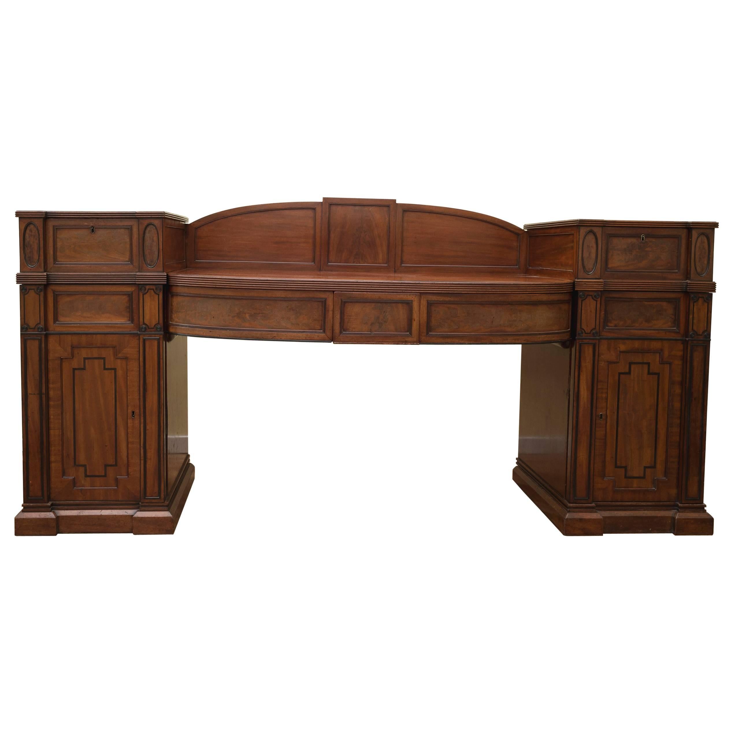 19th Century Georgian Mahogany Twin Pedestal Sideboard Ebony For Sale