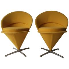 Pair of Early Verner Panton Plus Ligne Cone Chairs