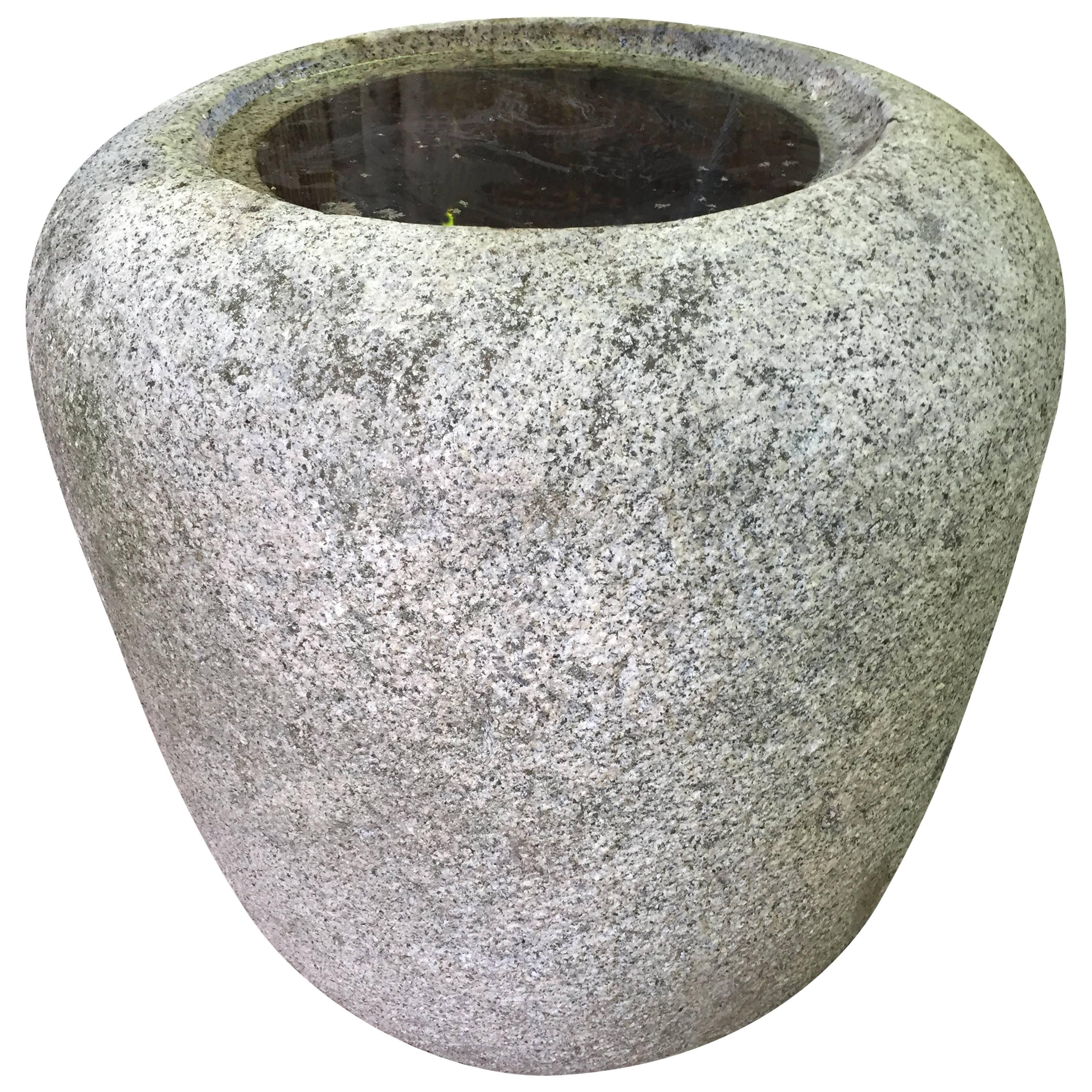 Two left for summer 2018

Japan, a visually attractive large antique classic stone garden tsukubai, planter or water basin natsume (tea canister shape) which was hand-carved from solid granite.  Fine old patina.

Whether you install flowers, leafy