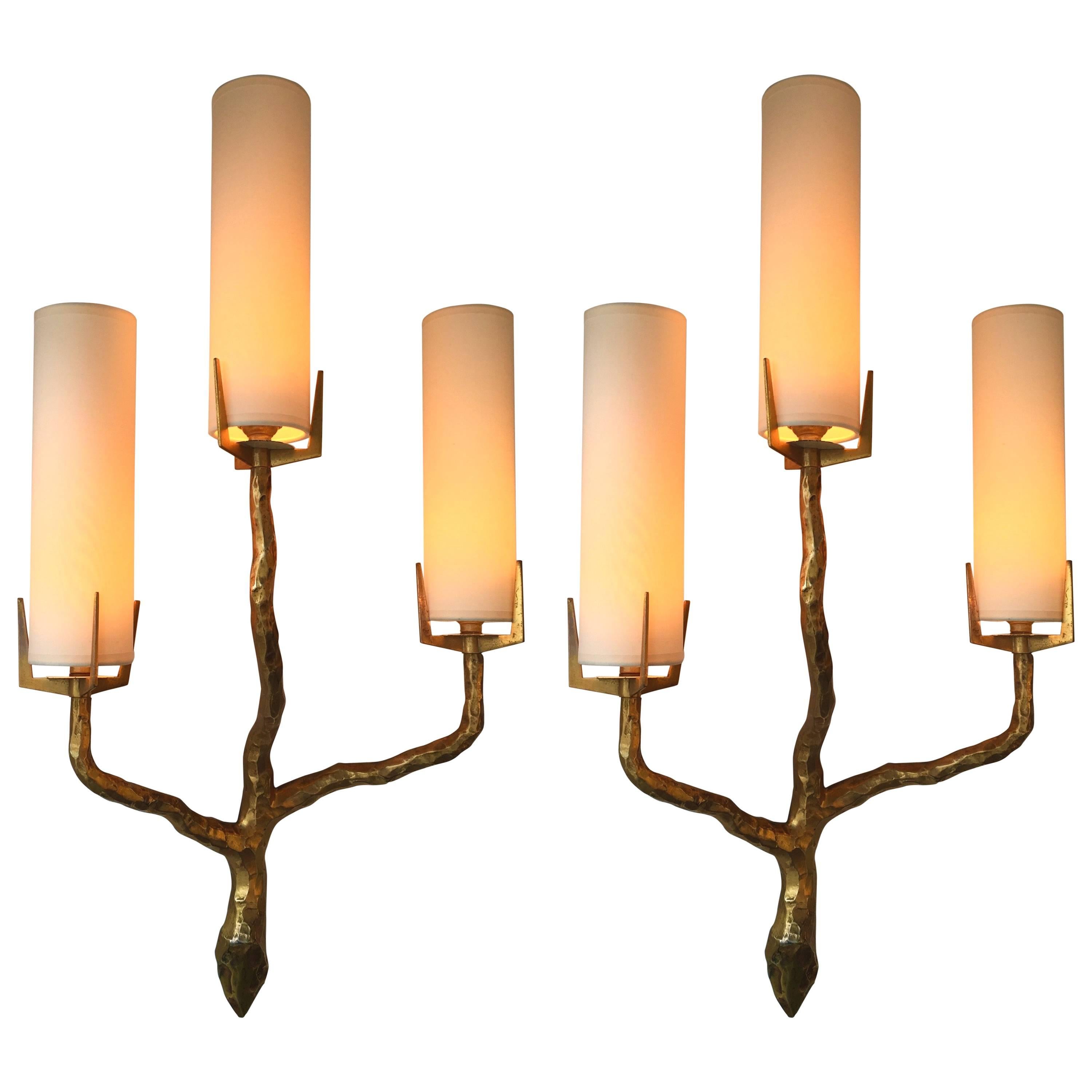 Pair of Sconces Bronze by Maison Arlus, France, 1960s