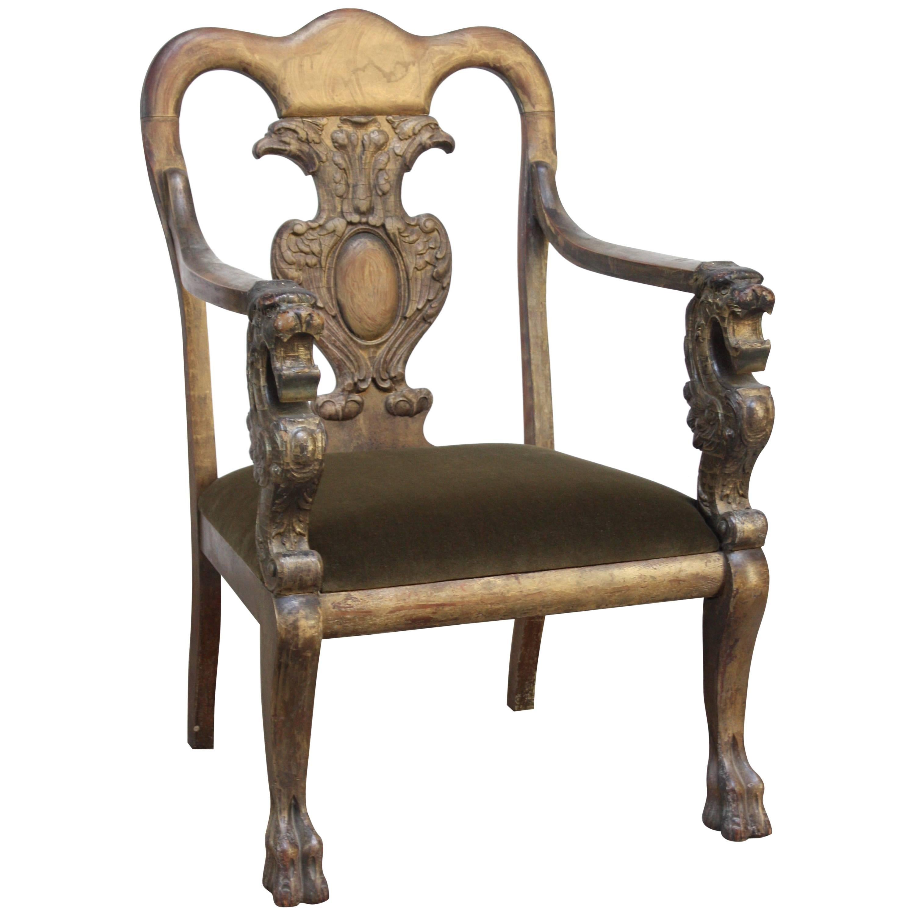 Majestic Odd Fellows Carved and Painted Armchair For Sale