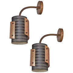 Pair of Copper and Black Perforated Metal Danish Sconces