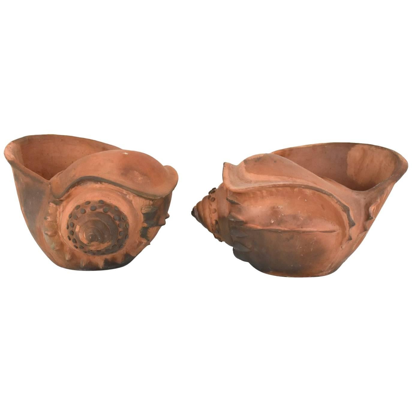 Pair of French Terracotta Shell Jardiniere Planters