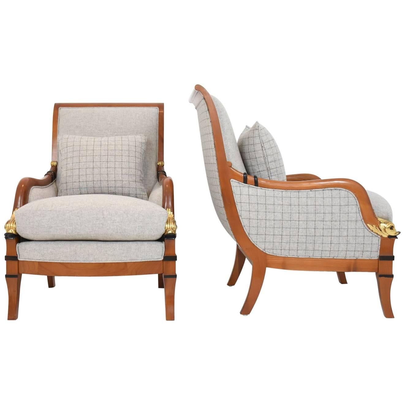 Pair of Biedermeier Style Dolphin Bergére Chairs