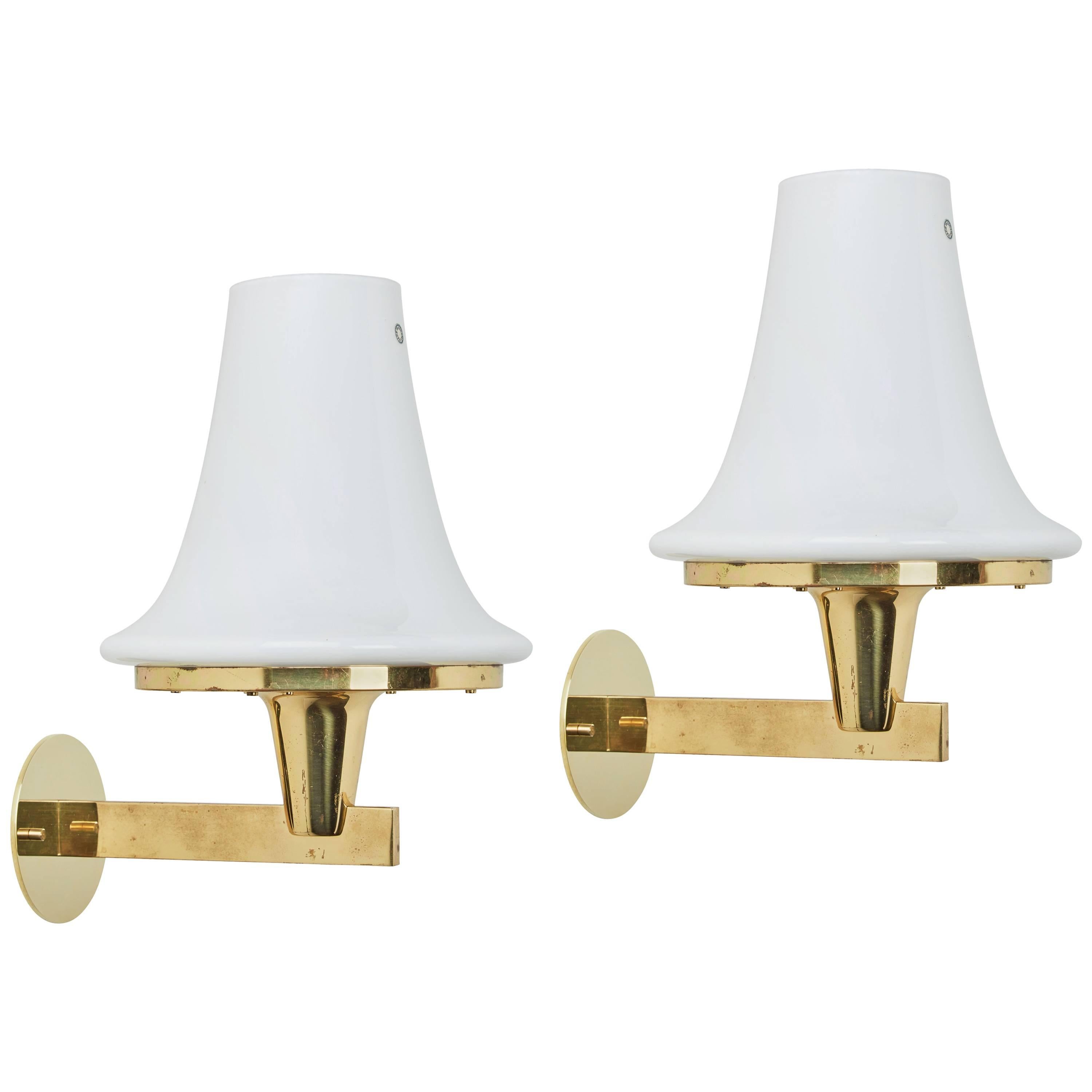 Pair of Brass and Glass Sconces by Hans Agne Jakobsson, Markaryd