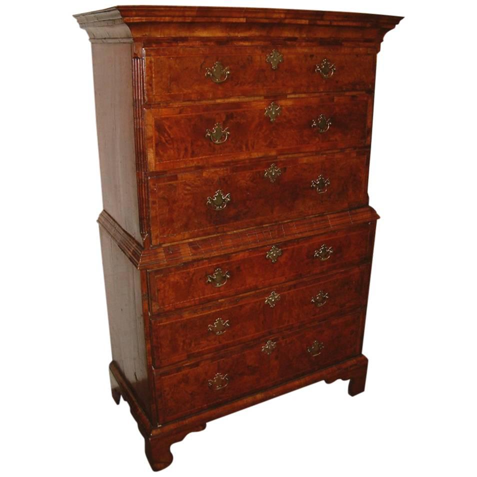Small George I Period Figured Walnut Chest on Chest, circa 1720 For Sale