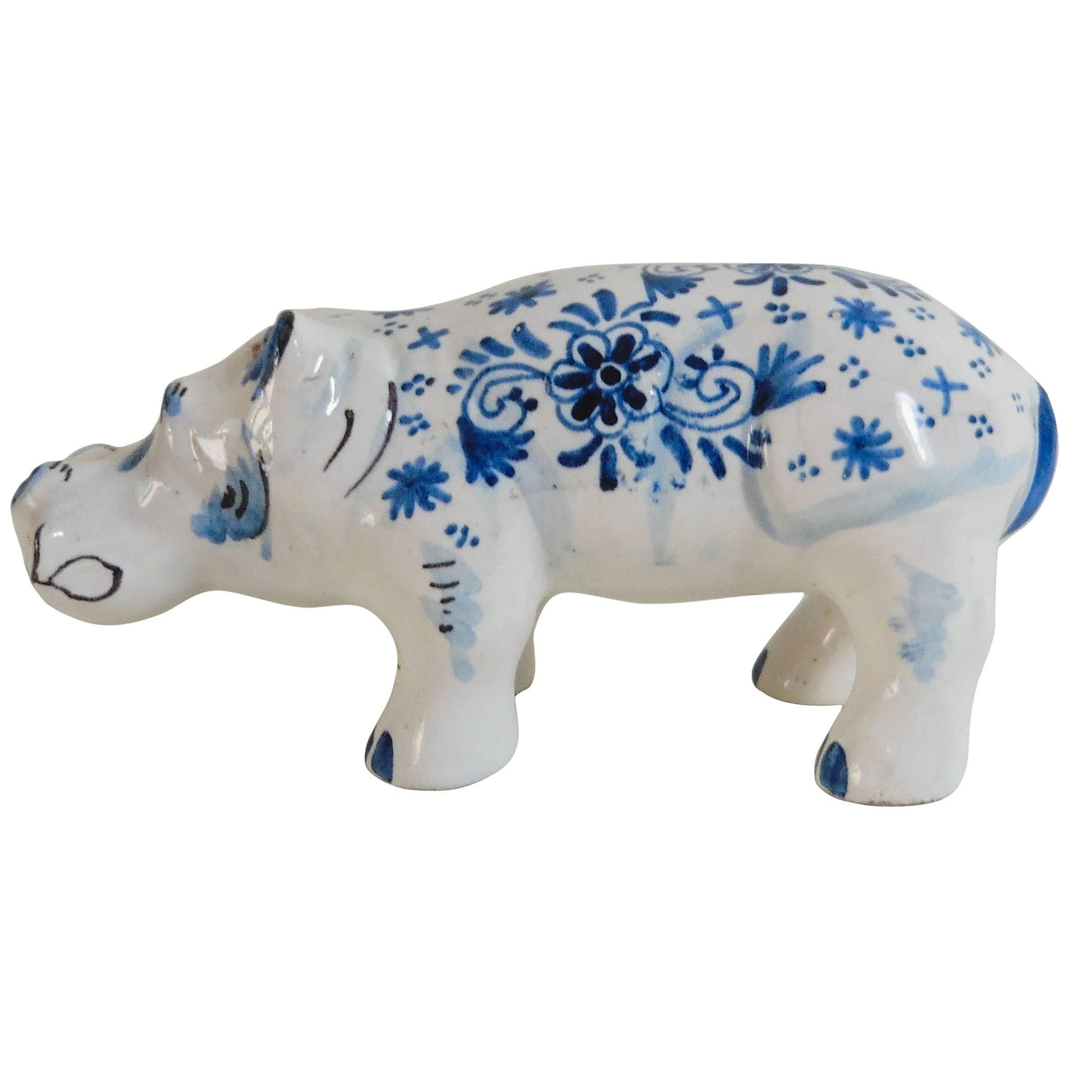 French Blue and White Hippopotamus Desvres