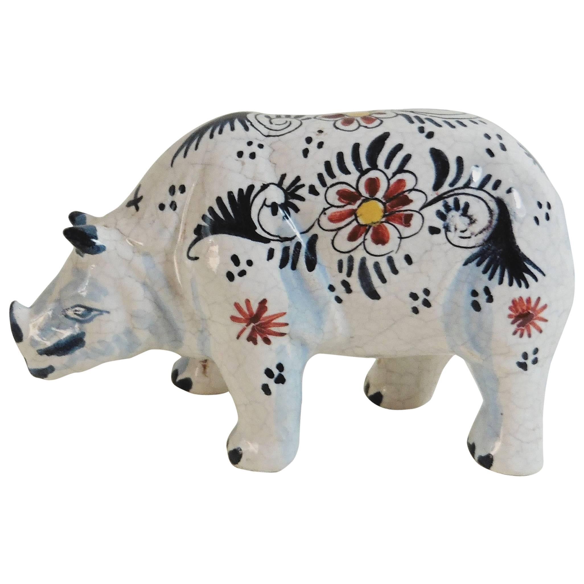 French Faience Rhinoceros, circa 1910 For Sale