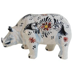 Antique French Faience Rhinoceros, circa 1910