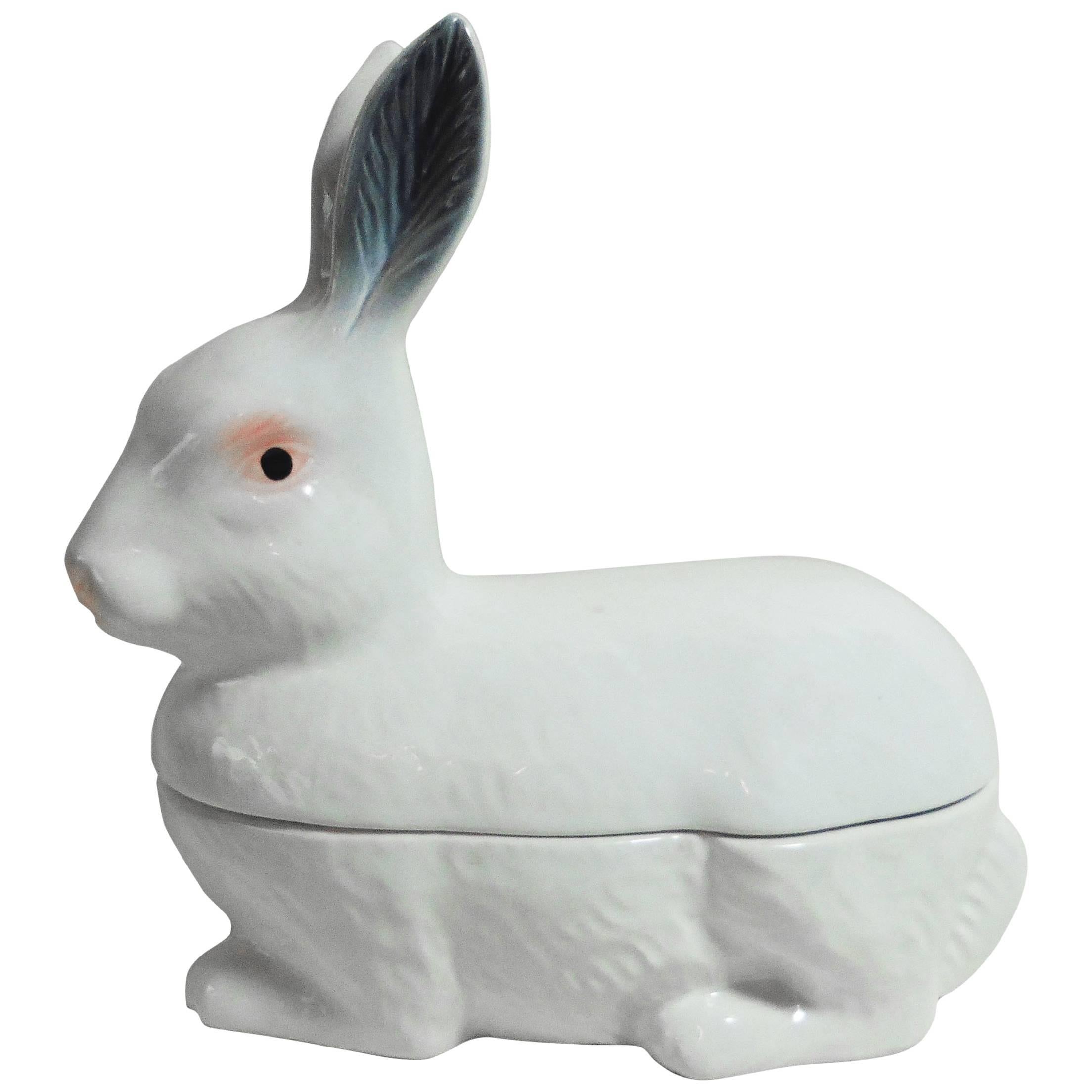 White Majolica Rabbit Pate Tureen