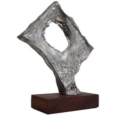 Abstract Modernist Aluminium and Walnut Free-Form Sculpture