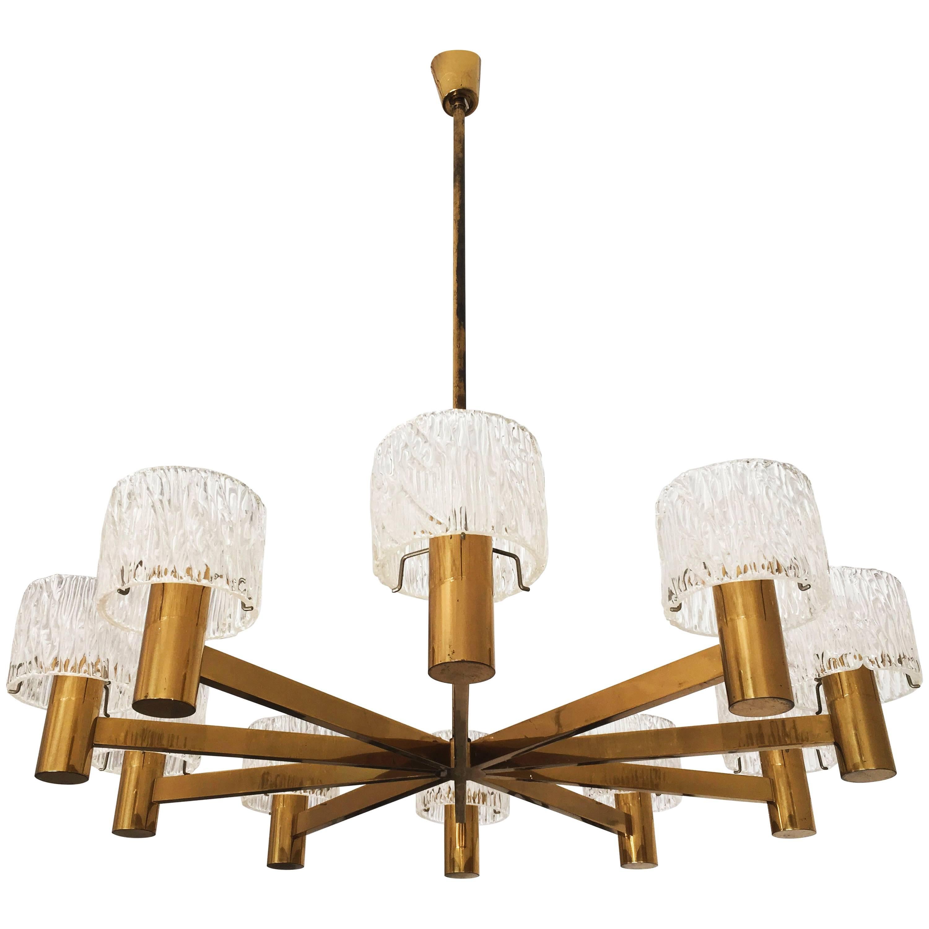 Stunning Large Brass Crystal Chandelier by Carl Fagerlund for Orrefors