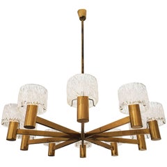 Stunning Large Brass Crystal Chandelier by Carl Fagerlund for Orrefors
