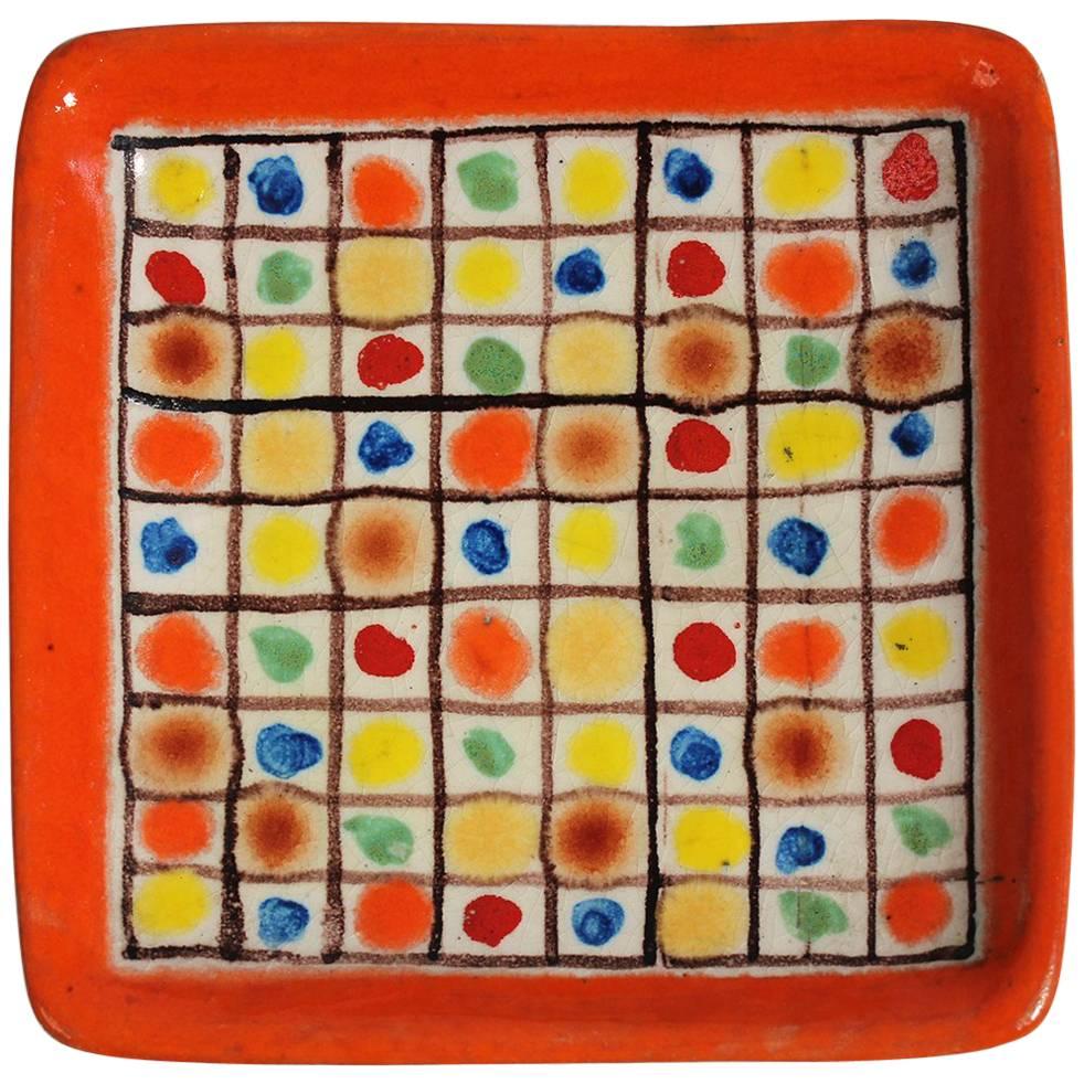 Guido Gambone Ceramic Italian Modernist Abstract Polychrome Pottery Tray Plate