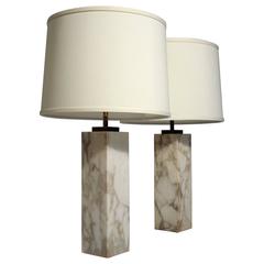 Pair of Marble and Brass Lamps Designed by T.H. Robsjohn-Gibbings for Hansen