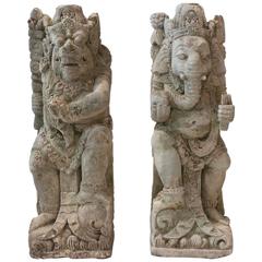 Pair of Antique Carved Sandstone Hindu Deities, circa 1910-1930