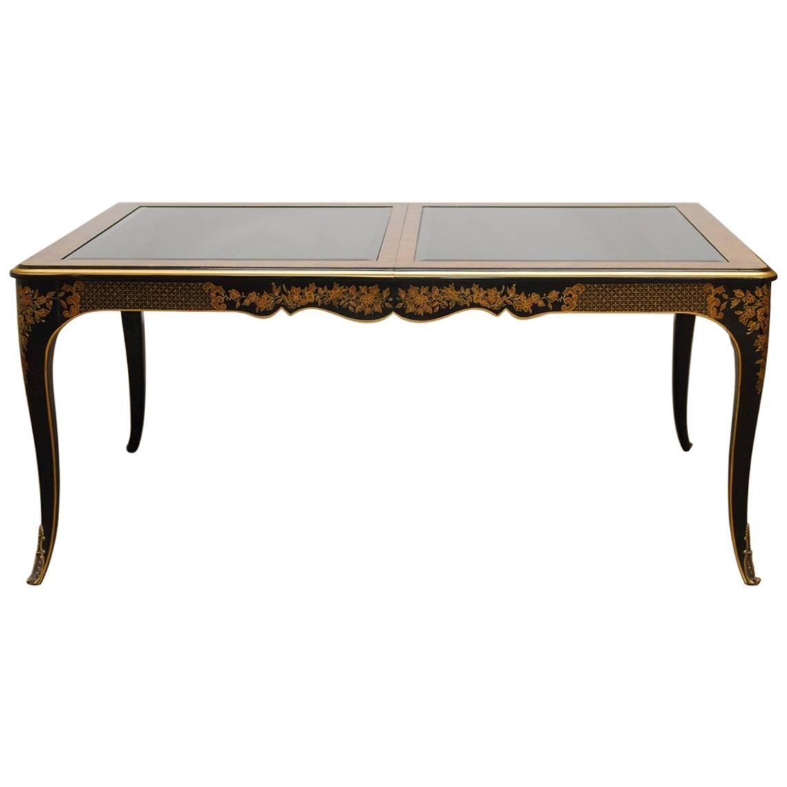 Drexel Et Cetera Black Lacquer Chinoiserie Dining Table