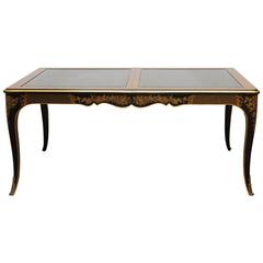 Vintage Drexel Et Cetera Black Lacquer Chinoiserie Dining Table