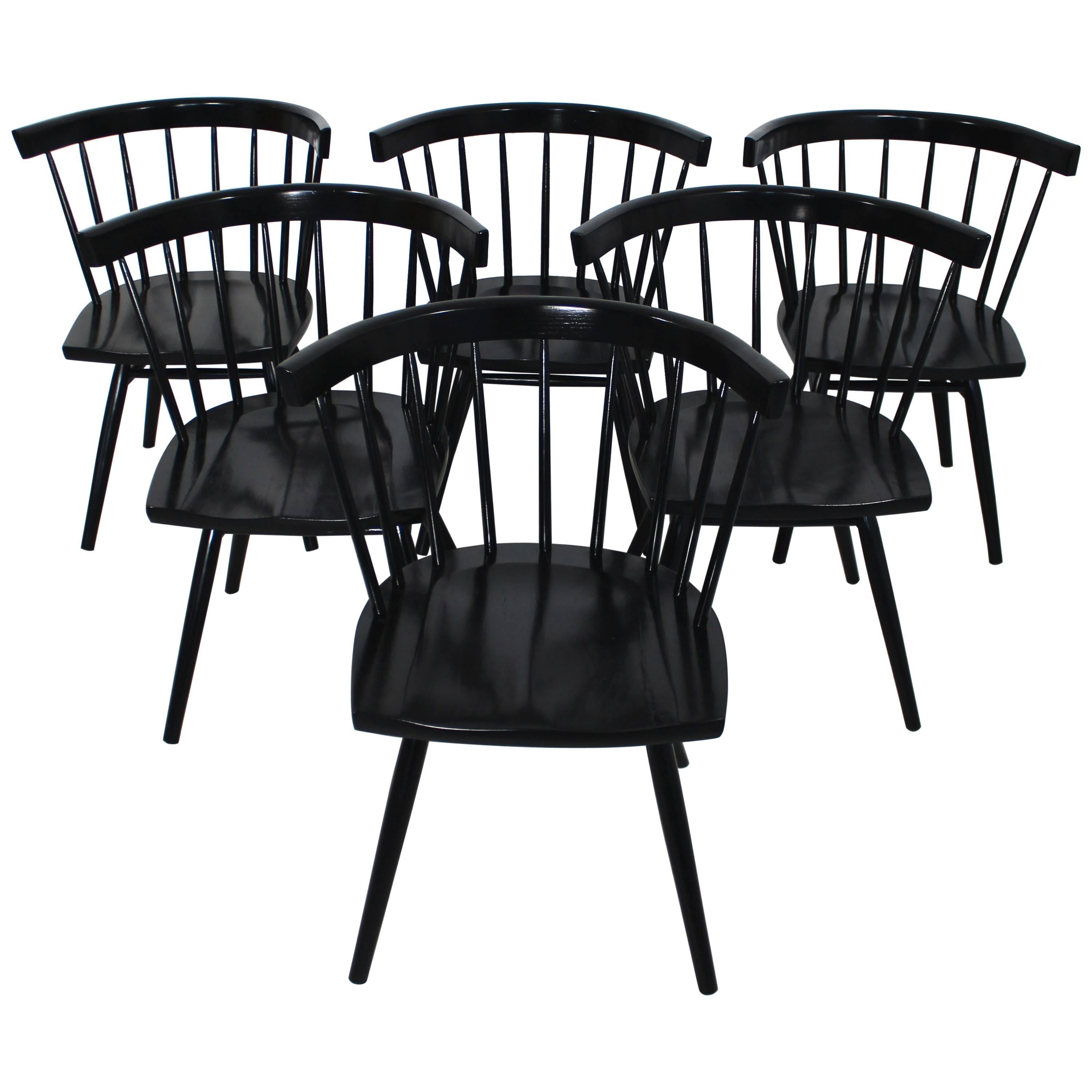 Set of Six Black Nakashima for Knoll N19 Straight Dining Chairs