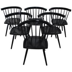 Set of Six Black Nakashima for Knoll N19 Straight Dining Chairs