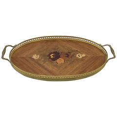 1940s Italian Inlay Lacquered Tray with Brass Handles