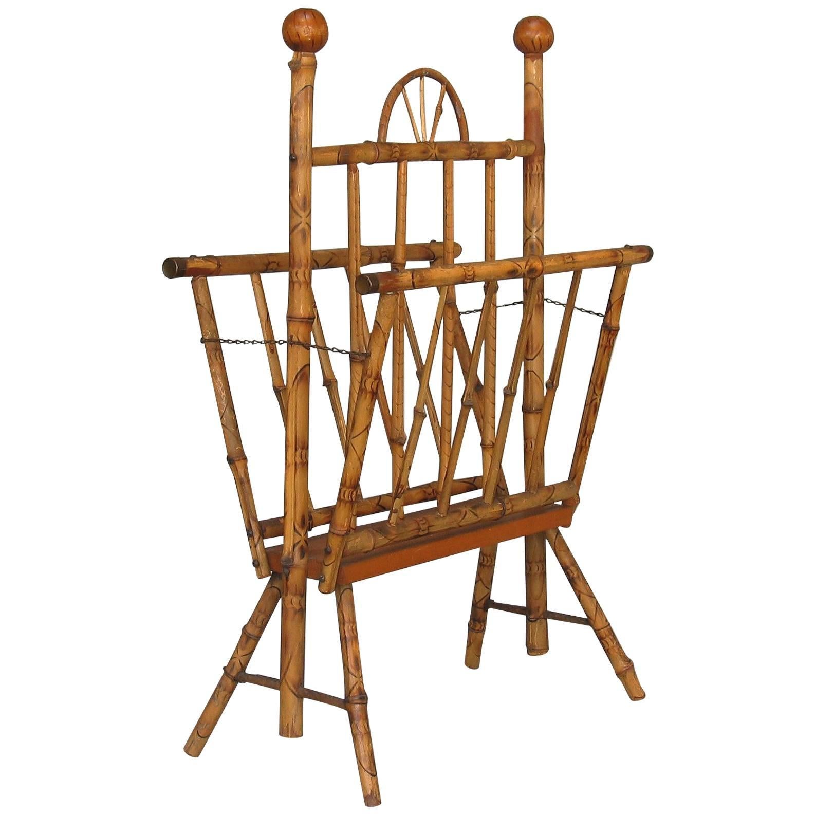 Antique American Bamboo Folding Magazine Rack For Sale