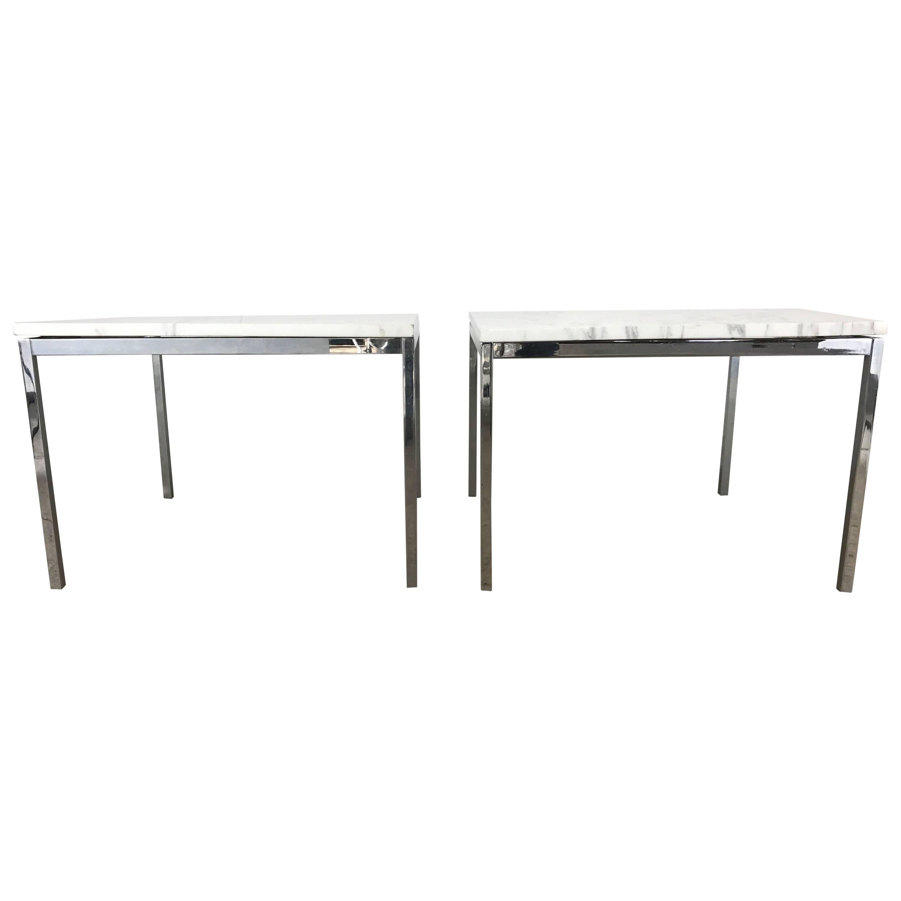 Classic Pair of Florence Knoll Marble and Stainless End Tables or Knoll