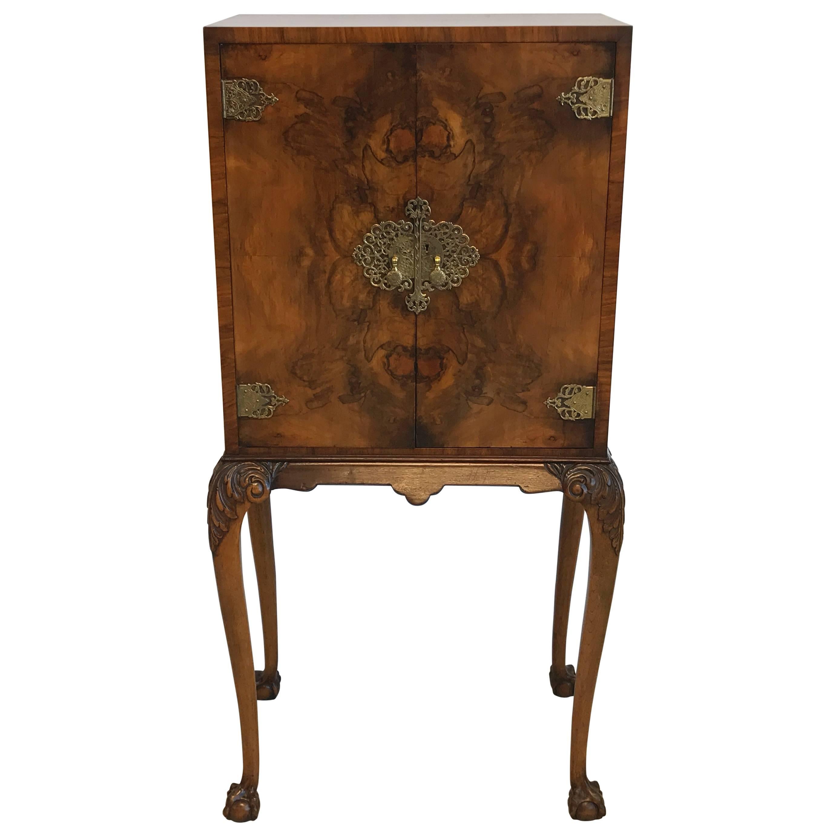 19th Century Maple Burl Wood Bar Cabinet