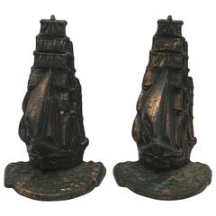 19th Century Bronze Ship Bookends, Pair 3