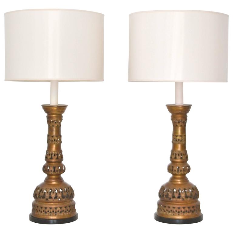 Pair Of Mid Century Brass Candlestick Table Lamps For At 1stdibs Pair Of Mid Century Brass Candlestick Table Lamps For