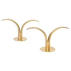 Pair of Mid-Century Polished Brass Candlesticks