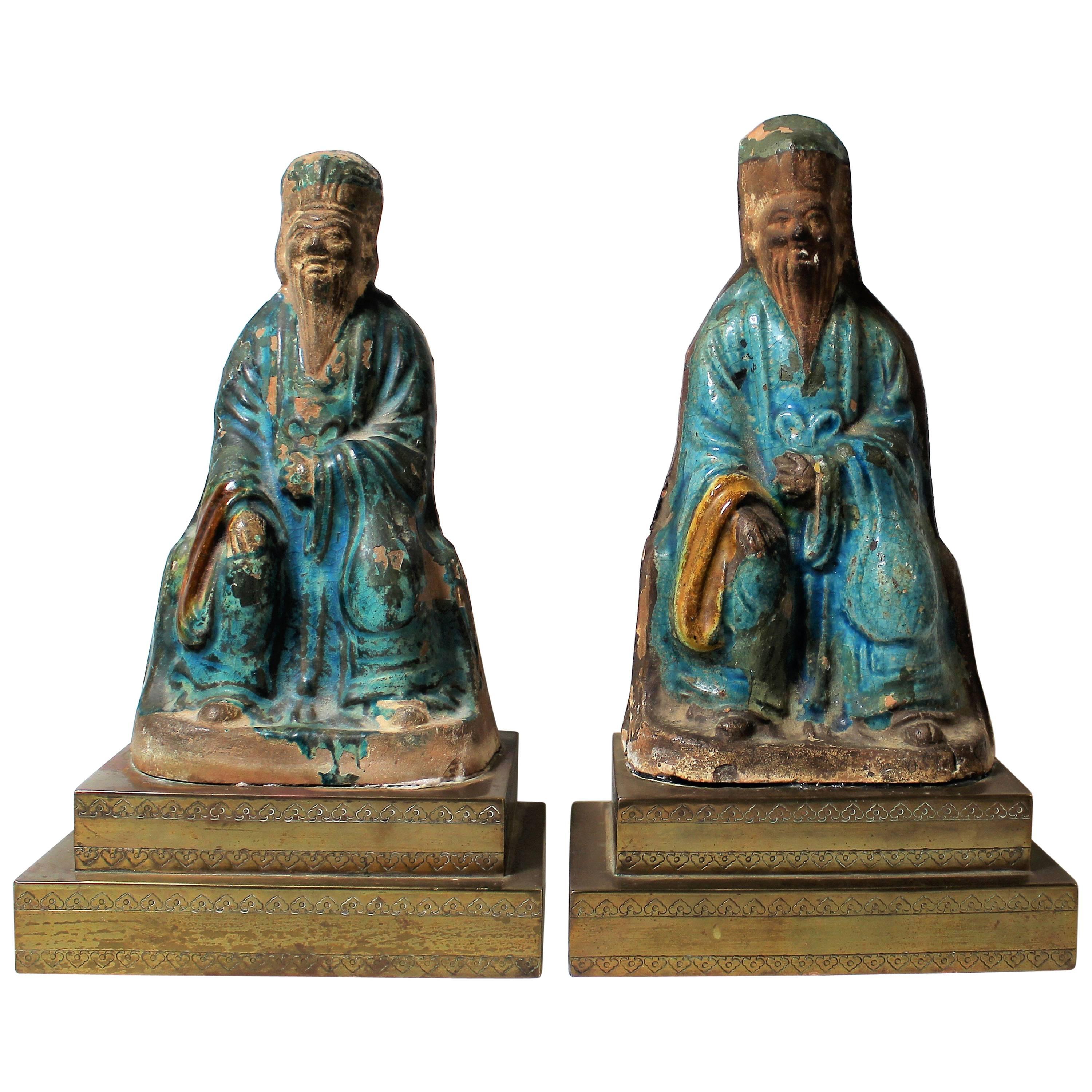 Pair of Chinese Ming Dynasty Ceramic Sculptures of Confucius
