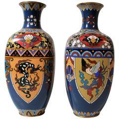 Pair of Japanese Meiji Period Cloisonne Vase's 5