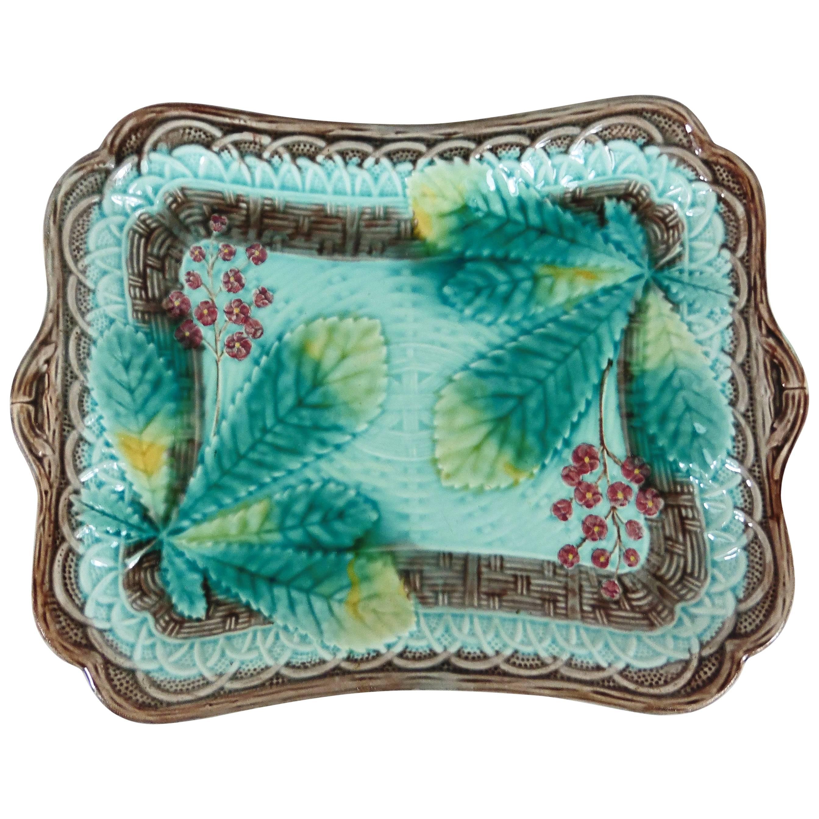 Majolica Chestnut Leaves Wall Platter, circa 1900