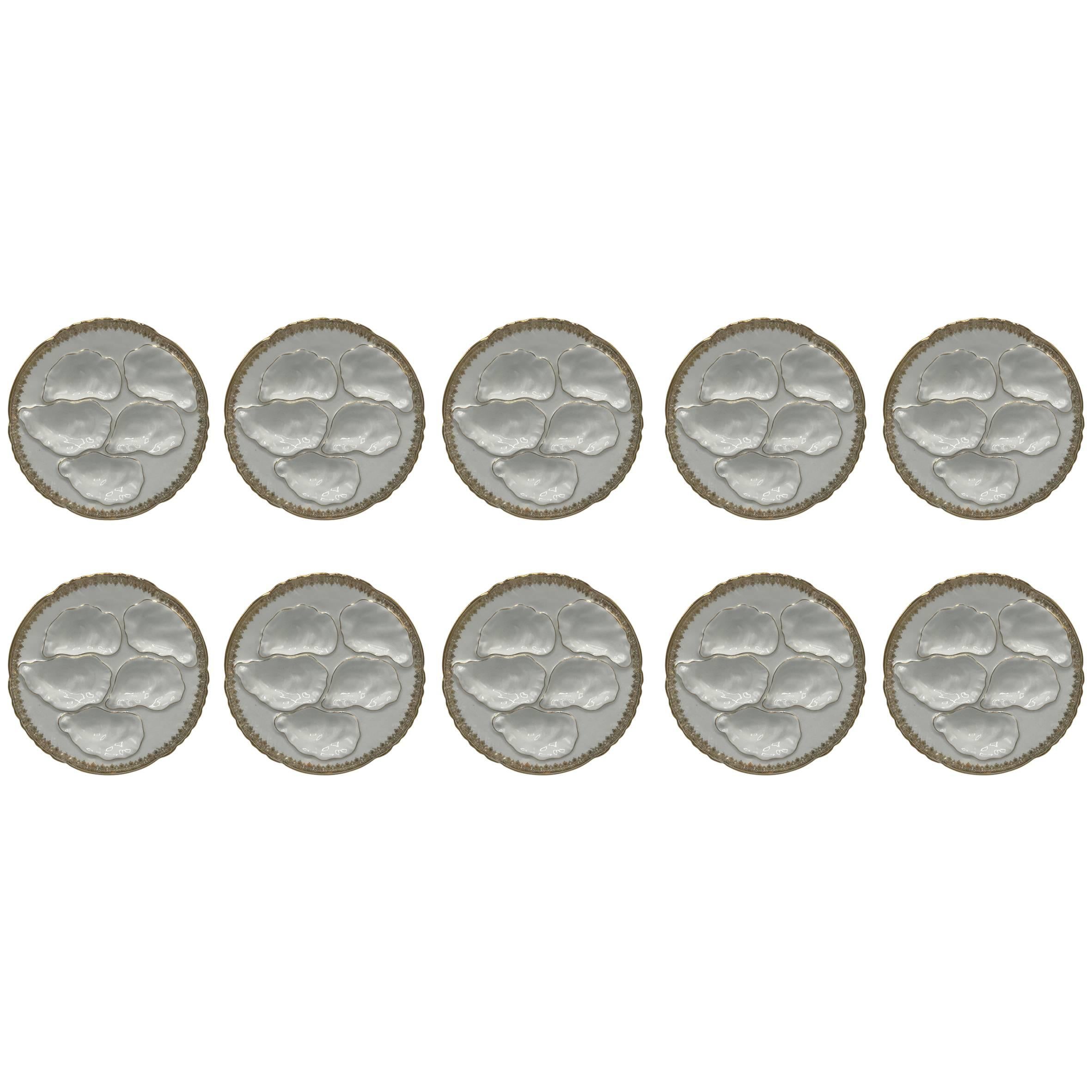 19th Century French Limoges Gilded Oyster Plates, Set of Ten