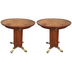 Maison Rinck Pair of Extremely Refined Side Tables with Gold Bronze Hardware 6
