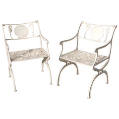Vintage Set of Two Aluminum Molla Patio Garden Chairs with Sea Horses and Shell Motif
