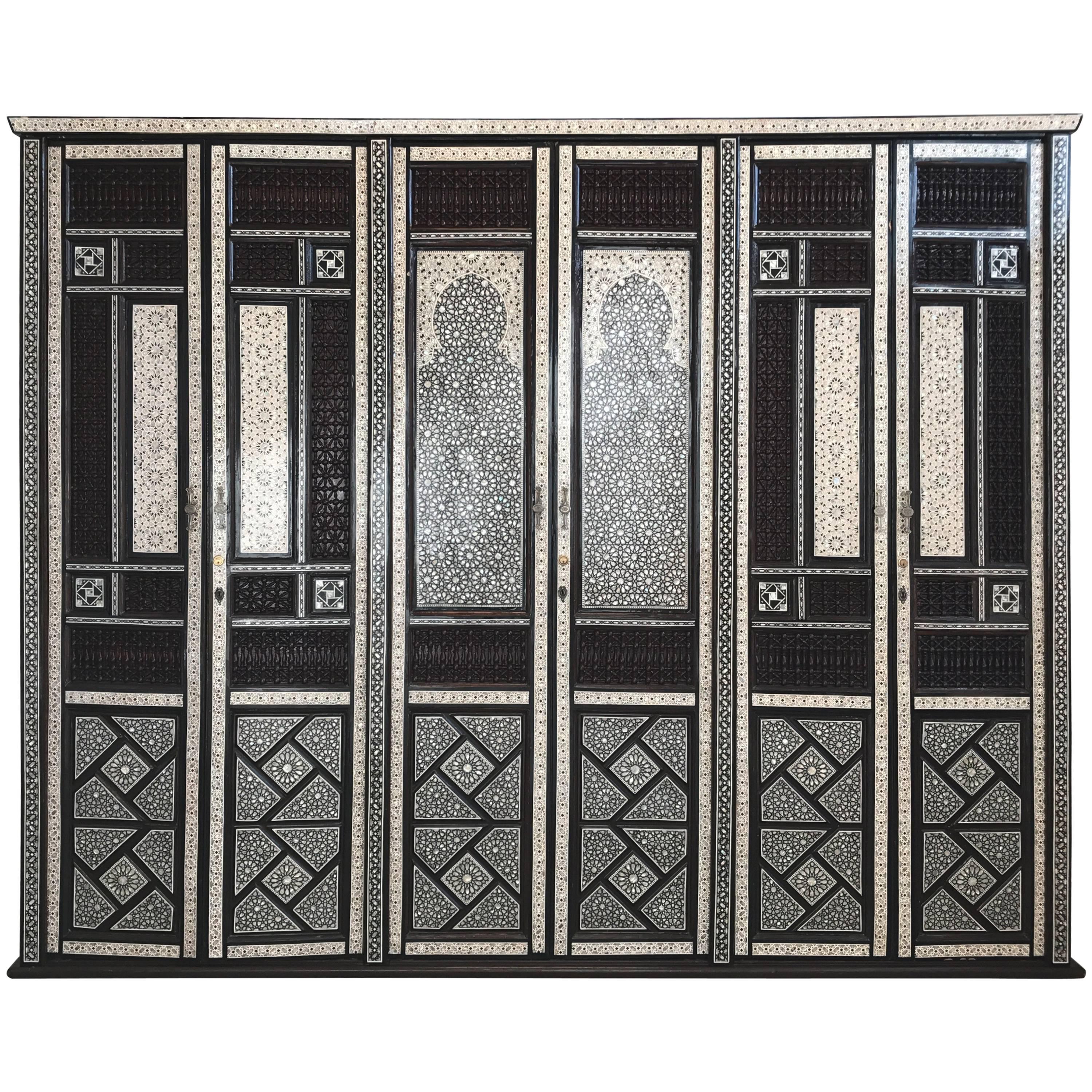 Middle Eastern Bone and Mother-of-Pearl Lacquered Inlay Armoire