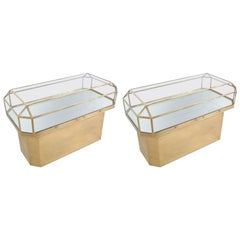 Pair of Solid Brass and Glass Geometric Display Cases
