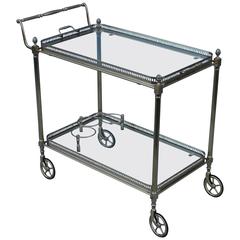 1950s French Brass Bar Cart with Removable Tray 3