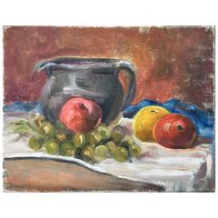 Vintage 1980s Painting of Three Apples on Canvas