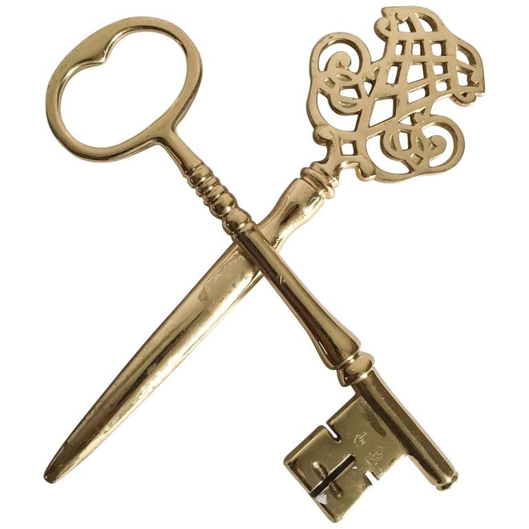 1970s Virginia Metalcrafters Solid Brass Letter Opener and Paperweight at 1stDibs