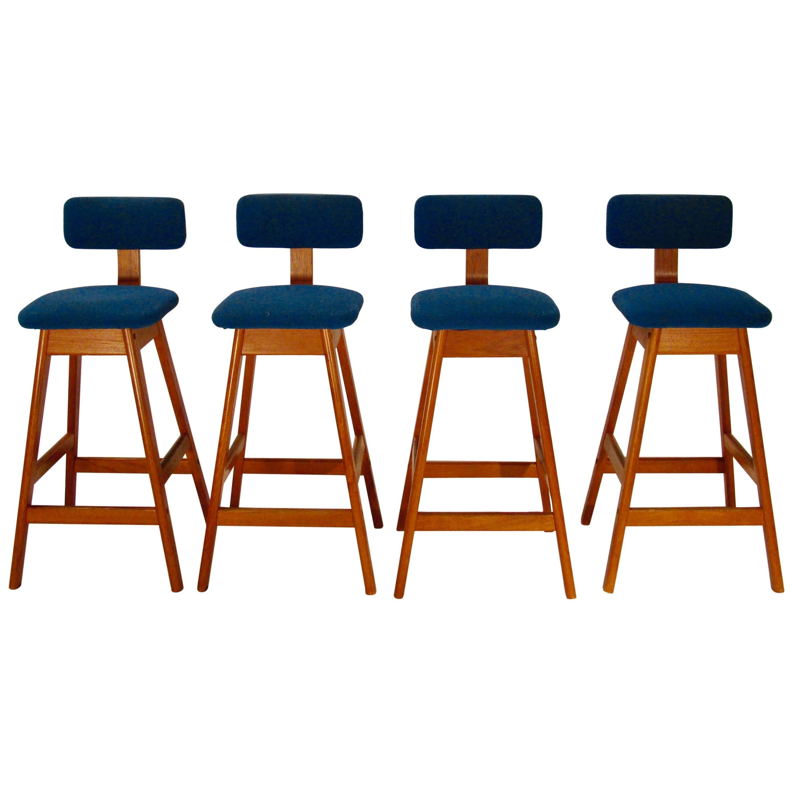Set of Four Danish Teak Bentwood Counter Height Barstools