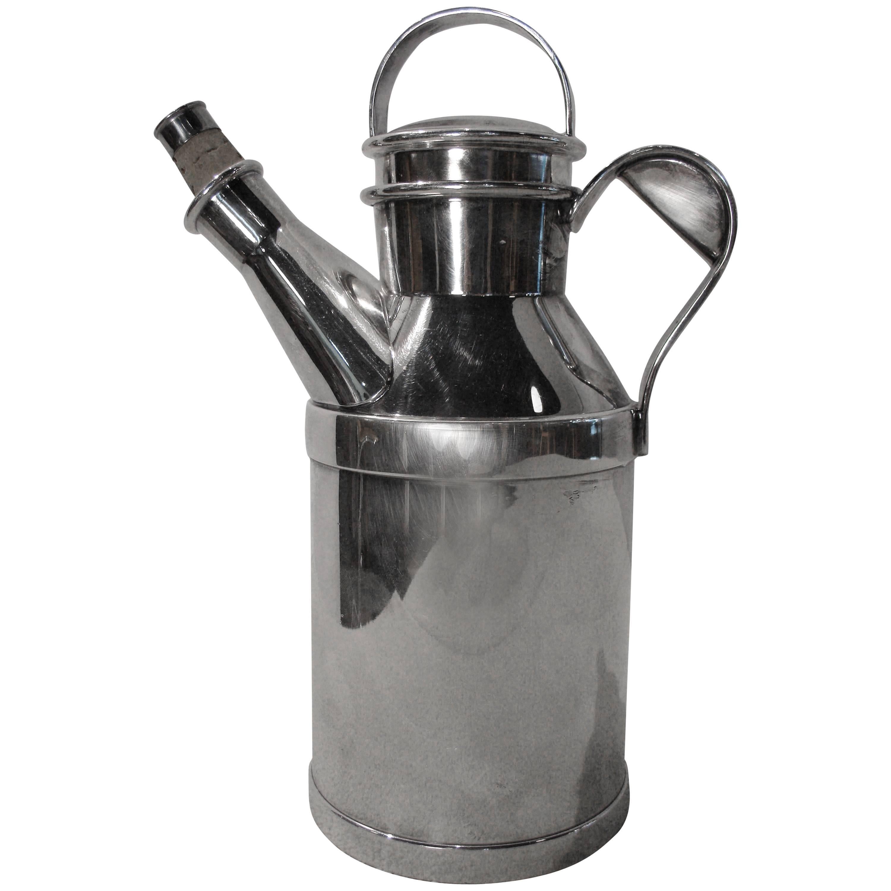 Art Deco Nickel Plate Milk Can Cocktail Shaker by Reed and Barton, circa 1938 For Sale