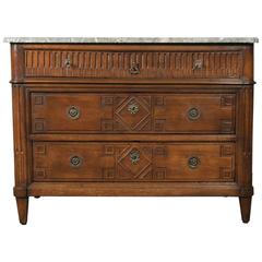 18th Century Period French Louis XVI Walnut Commode with Saint Anne Marble Top