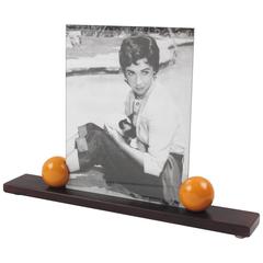 Art Deco Picture Photo Frame Wood Base and Bakelite Ball Accents, France, 1930s 4