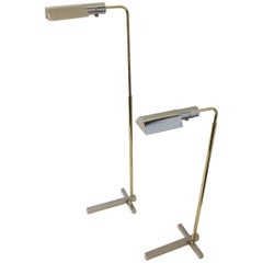 Pair of Nickel and Brass Adjustable Floor Lamps by Casella