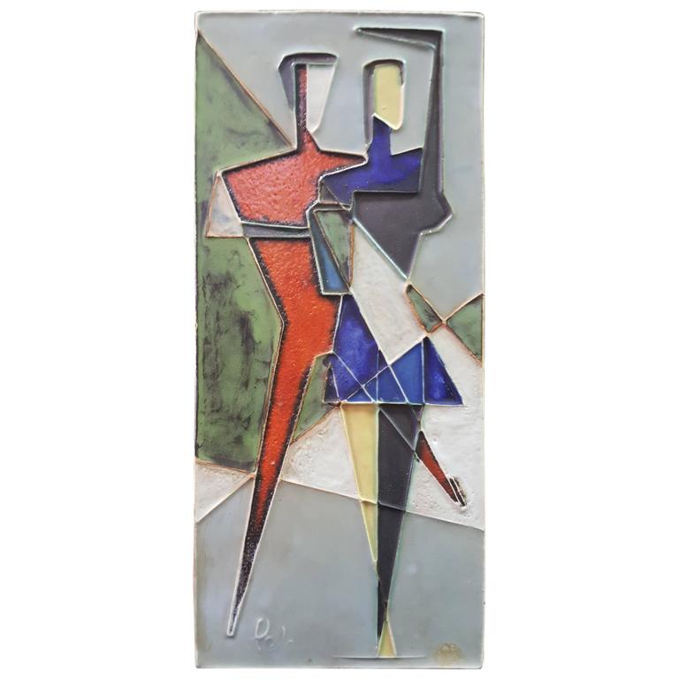 Helmut Schaffenacker Cubist Ceramic Wall Art Plaque at 1stDibs