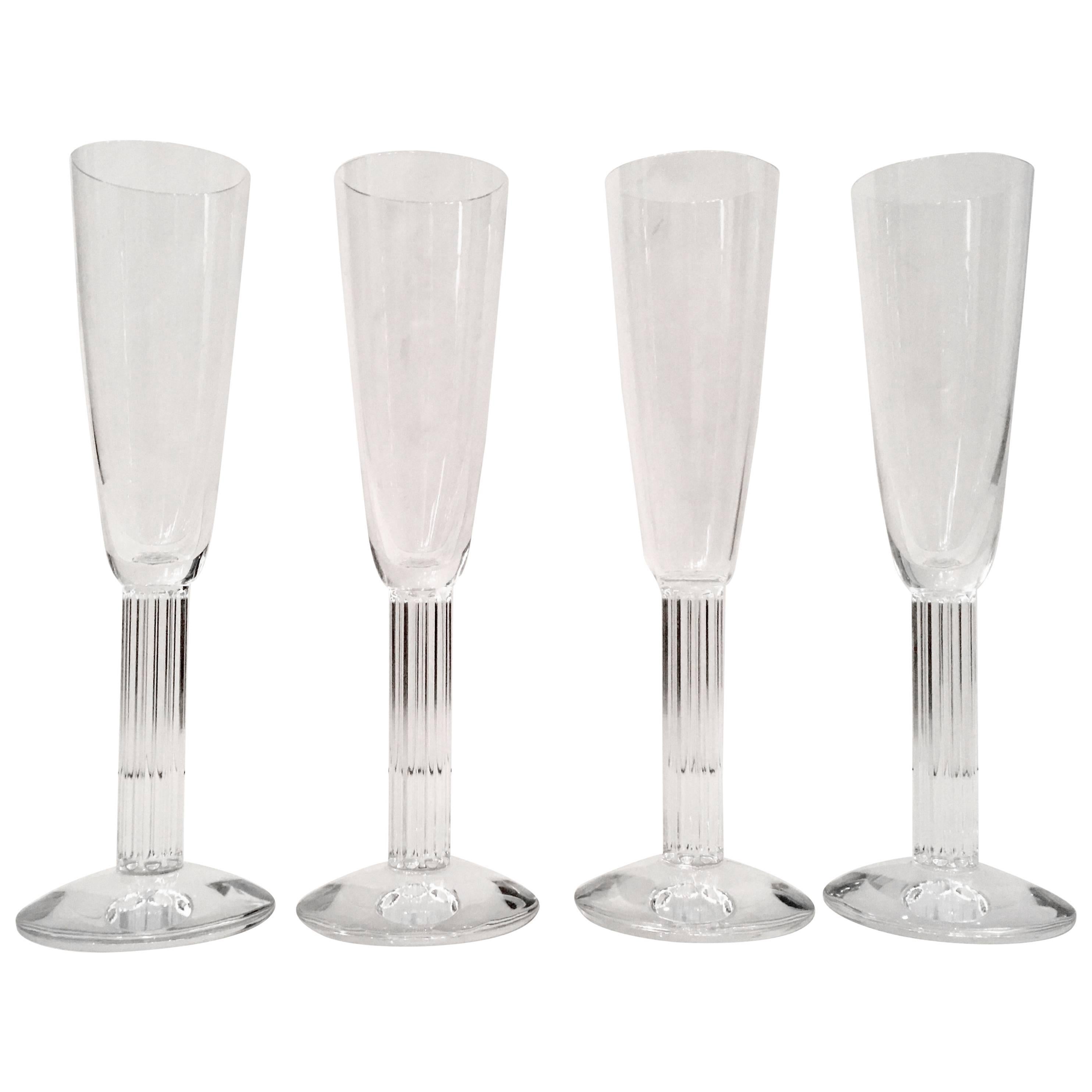 Baccarat France Crystal Champagne Flute "Lyra" Set of Four
