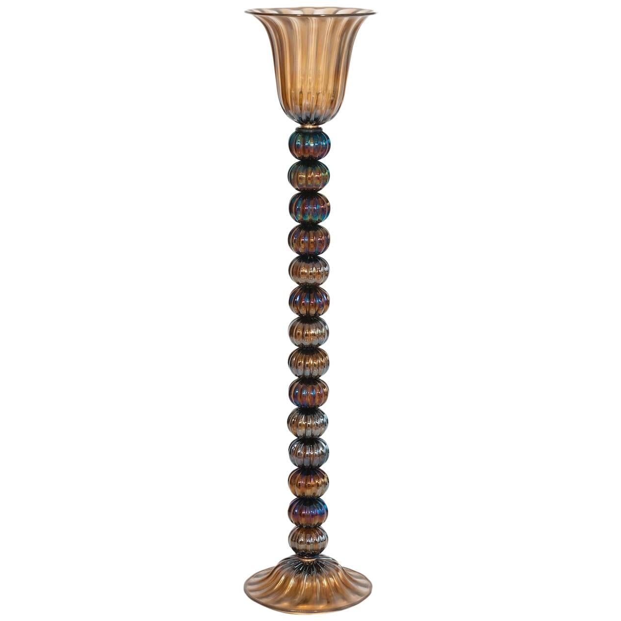 Italian Floor Lamp in Murano Glass pagliesco with iridescent 1980s For Sale